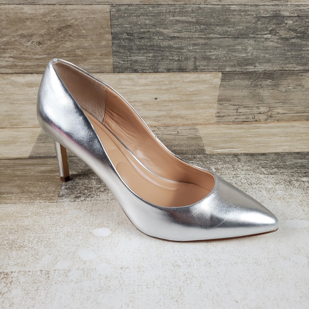 Charles David Sublime Womens Pump Sz 7.5 M Silver Slip On Pointed Toe Stiletto